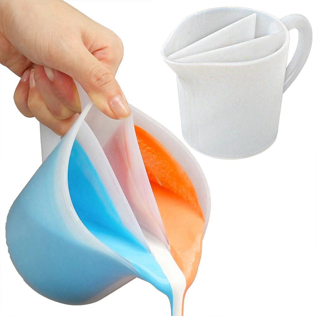 Fluid Art Silicone Split Pouring Cup 500ML with Dividers Reusable Mixing Cup for Epoxy Resin Acrylic Paint DIY Handmade Tool