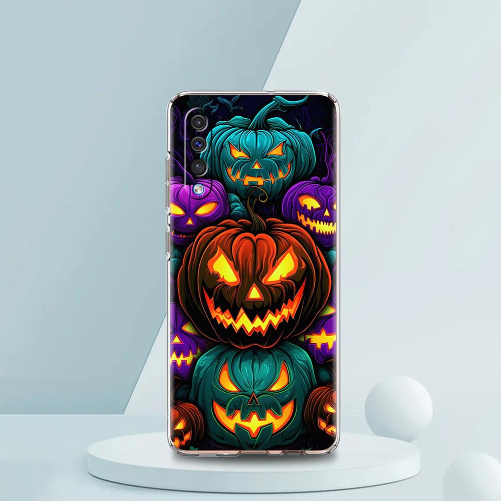 Transparent Phone Case for Samsung Galaxy A16 A14 A12 A22 A24 A42 A03S A06 A20 A30 A40 Soft TPU Cover Halloween Pumpkin Pattern