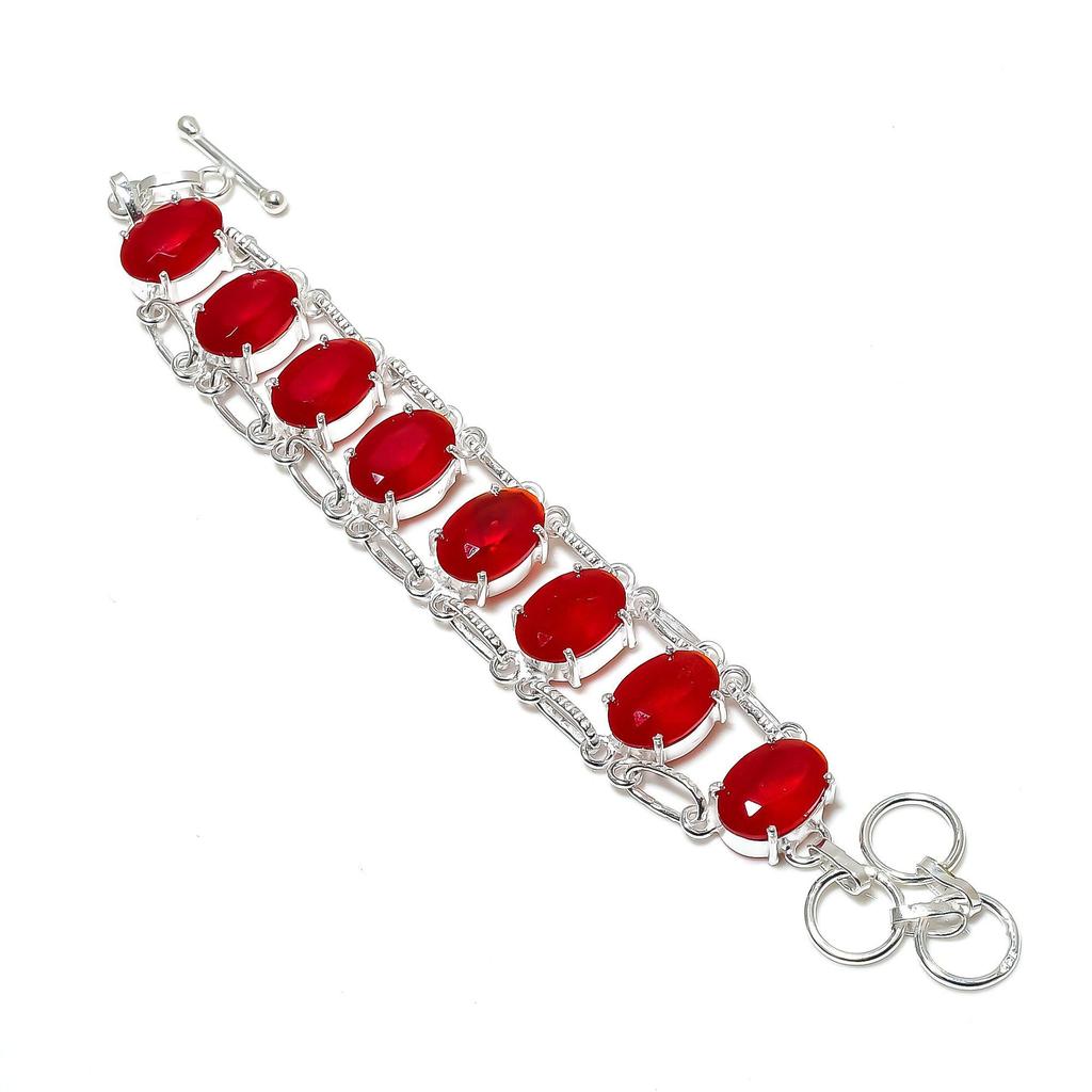 Amazing Red Ruby Gemstone Handmade 925 Sterling Silver Bracelet, Red Ruby Bracelet For Wife , Unisex Bracelet, Thanksgiving Gifts