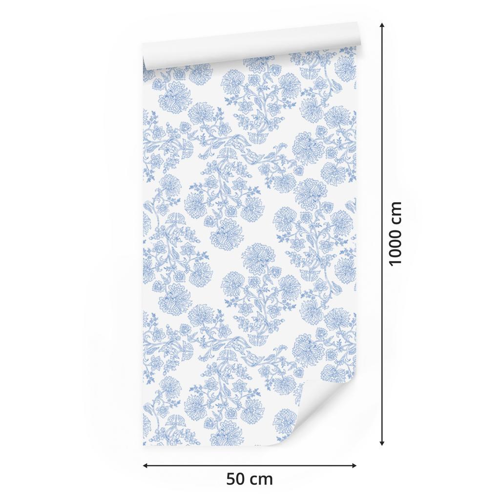 Wallpaper Flowers White, White Background for Living Room and Bedroom 50x1000
