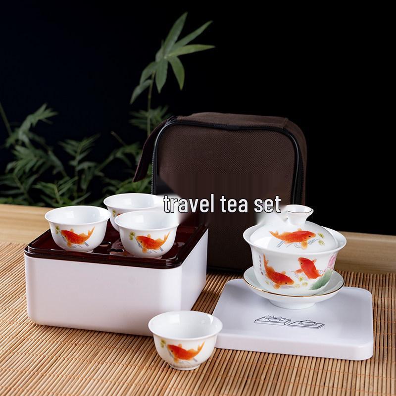 

Portable Ceramic Kung Fu Travel Tea Set with Tray and Case