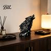 Geometric Wolf Figurine Howl Sculpture, Gothic Wildlife Home Decor, Howling Statue Dark Interior Accessories with Rock Base, Rustic Animal Accent