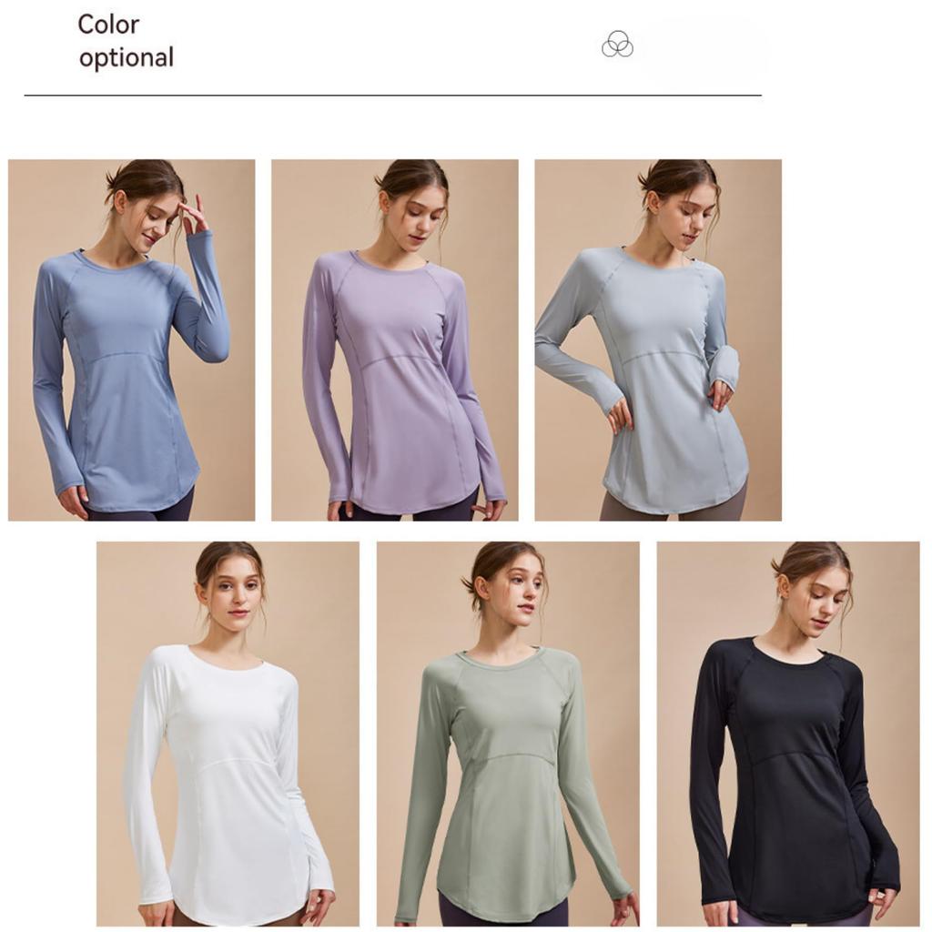 Yoga Long Loose Long Solid Workout Purple W&C Women's Top, Sleeve, Fitted, Fit, Sleeve, Color, T-Shirt, Simple, Training, Sportswear, (JP, Alphabet,