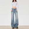 American retro micro-pull jeans women's autumn new design low waist loose and thin flared pants