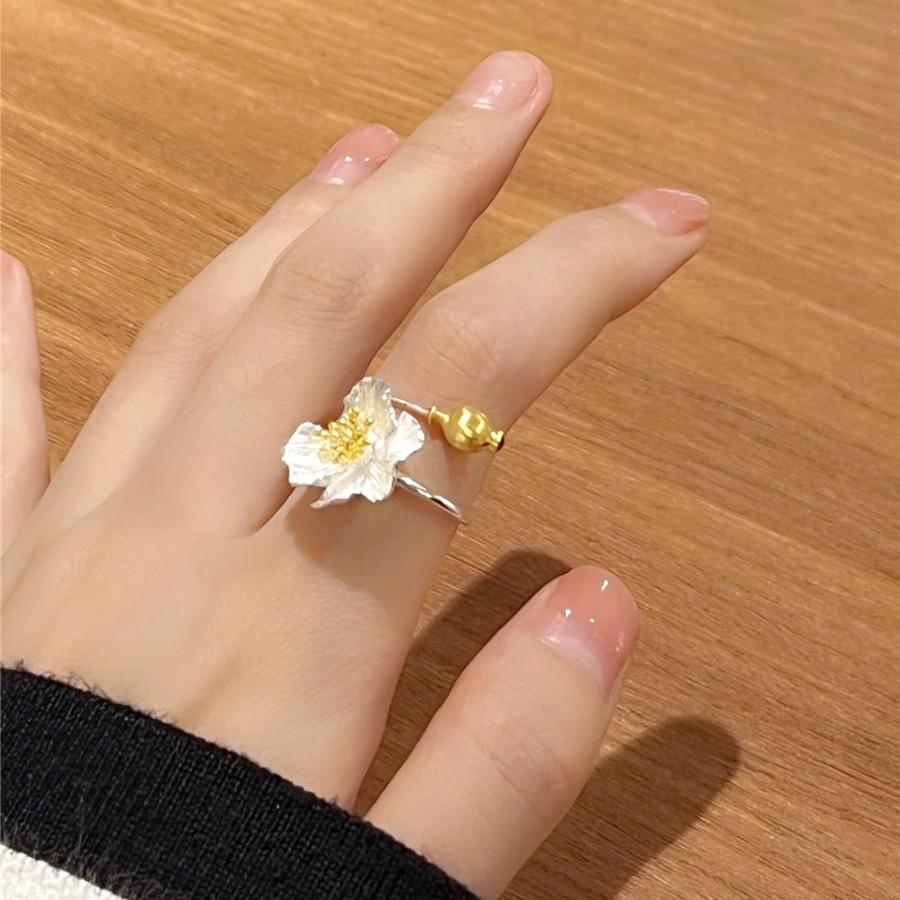 Floral Elegant Adjustable Copper Ring For Women In Chic Style Minimalist