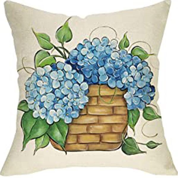 Plant and Flower Hydrangea Printed Linen Pillowcase Home Sofa Living Room Bedroom Pillowcase