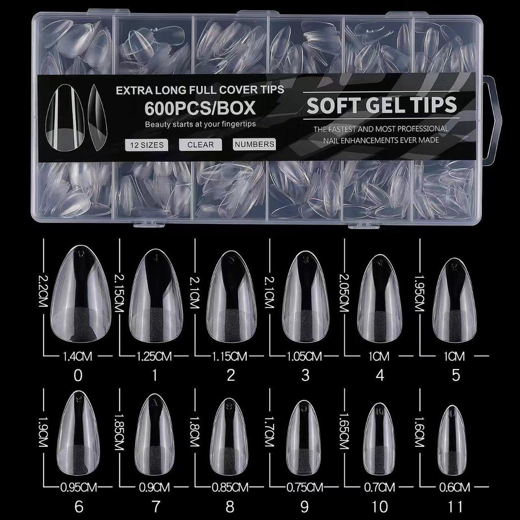600 Pcs Traceless Transparent Semi-Matte Nail Tips - Thin, Short & Long Frosted False Nail Art Tips