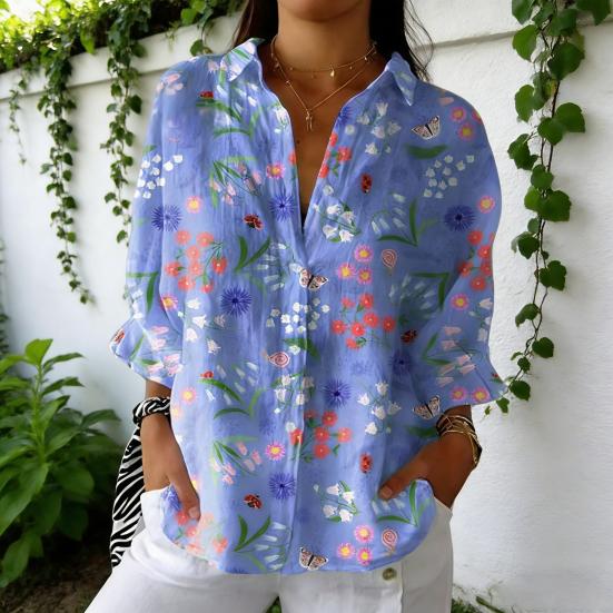 Women Shirt Lapel Long Sleeve Buttons Placket Shirt Tops Flower Pattern Regular Fit Casual Shirt Work Daily Life Parties Shirt