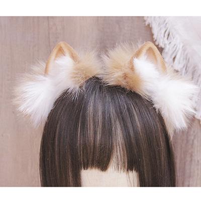 Hand Made Pomeranian Dog Ears Hairhoop Headwear Light Brown Headband Lolita Cosplay Prop