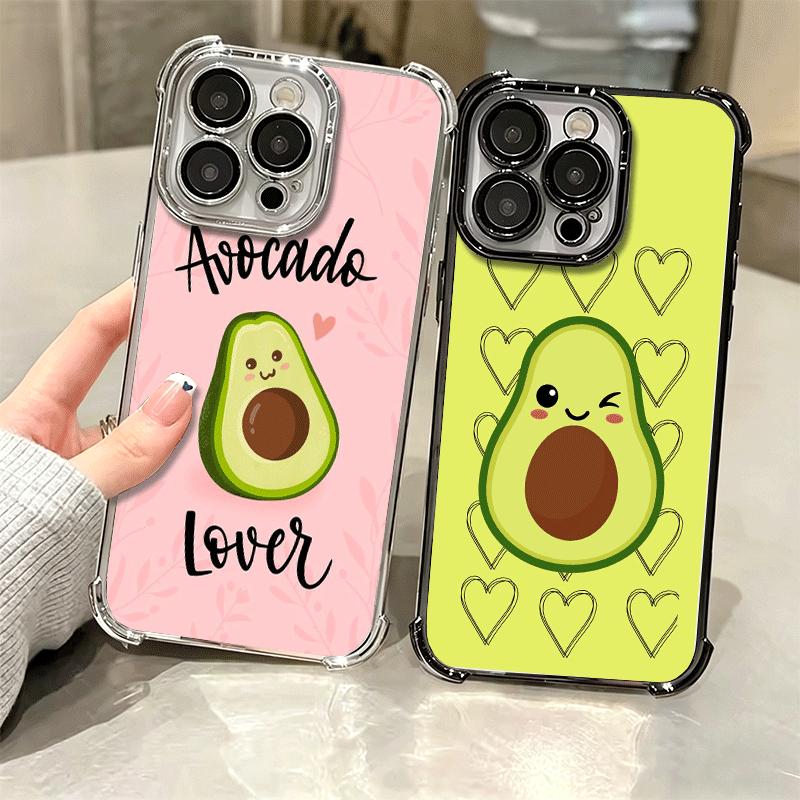Cartoon Cute Avocado Plating Phone Case For Iphone 16 17 Pro Max Air 16E 14 15 Plus 12 13 Mini Anti-Fall Airabag Cover