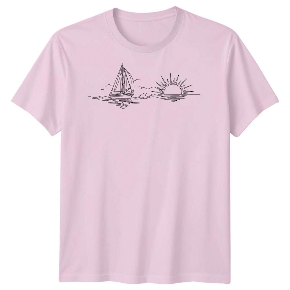 Sailboat Sunset Sailing Travel Unisexs TShirt Ocean Line Art