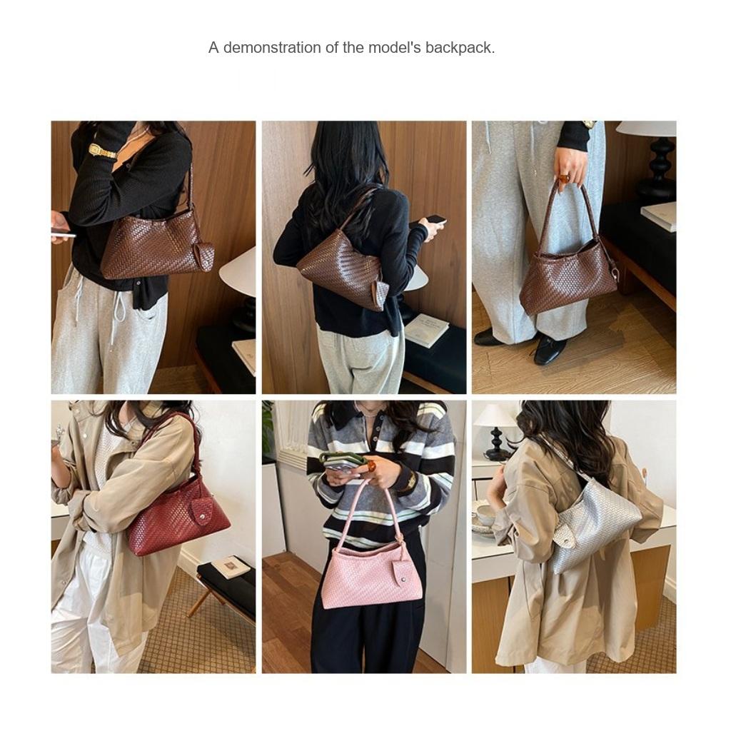 Xeie Thuk Shoulder Bag Women PU Woven Texture Daily Commute