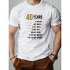 European Size Men'S 40 Years Celebration T-Shirt Crew Neck Short Sleeve Tee Regular Fit Summer Casual Top for Men
