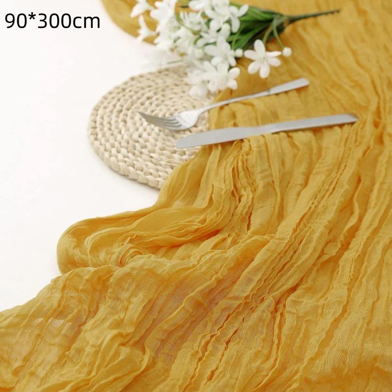 Boho Gauze Table Runner Crinkled Cheesecloth Reusable 14ft Long for Holiday Gathering Rustic Wedding Decor
