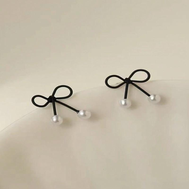 1 Pair Chic Black Bowknot Stud Earrings for Women, Summer, Versatile & Sweet Daily/Party Jewelry Gift Valentines,Mom,Mother,Mother's Day,Gift