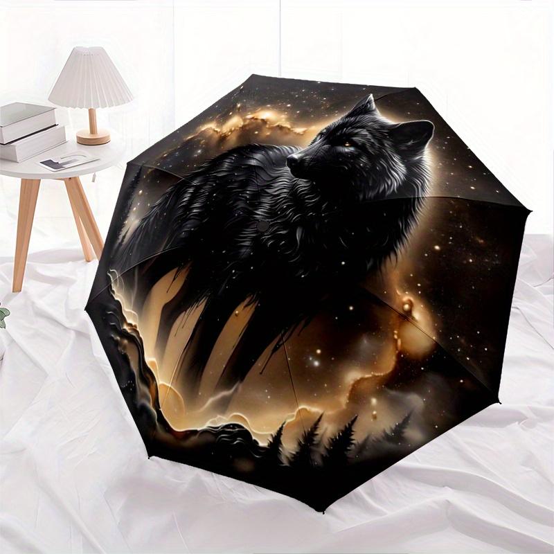 

1pc A Celestial Wolf Pattern Umbrella, Fashionable, Personalized, High-Value Folding Umbrella, a Must-Have for Summer, 8-Rib Durable Iron Frame,