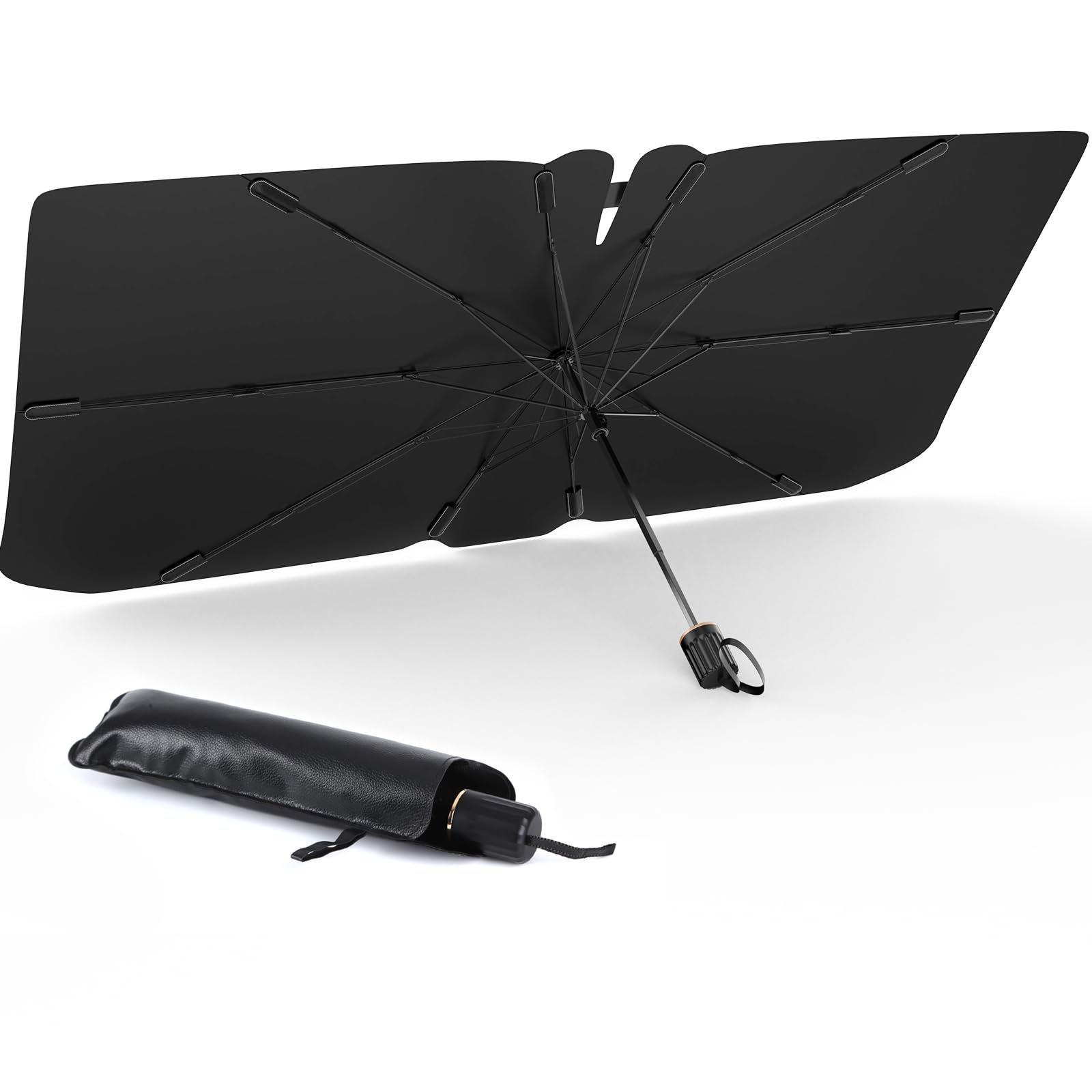 

(Улучшенная модель 2024 г.) Автомобильный солнцезащитный козырек, Тип зонта, Складной, Солнцезащитный козырек, Передний козырек, Блокировка тепла, Size M (135 x 75cm) чёрный