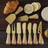 Gold Stainless Steel Cheese Knife Set with Rubber Wood Handle - Includes Cheese Knife, Tableware Knife, and Fork