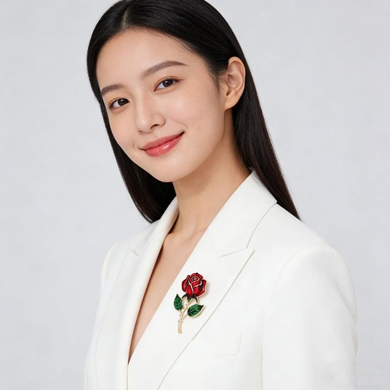 Lightweight Zinc Alloy 3D Enamel Rose Brooch Lapel Pin for Comfortable Effortless Daily Wear as Versatile Accessory