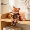 Decorative Figurine for Windowsill Reading Fox with Glasses Scarf and Boots, Resin Animal Statue Bookshelf Retro Pastoral Style Home Accessories