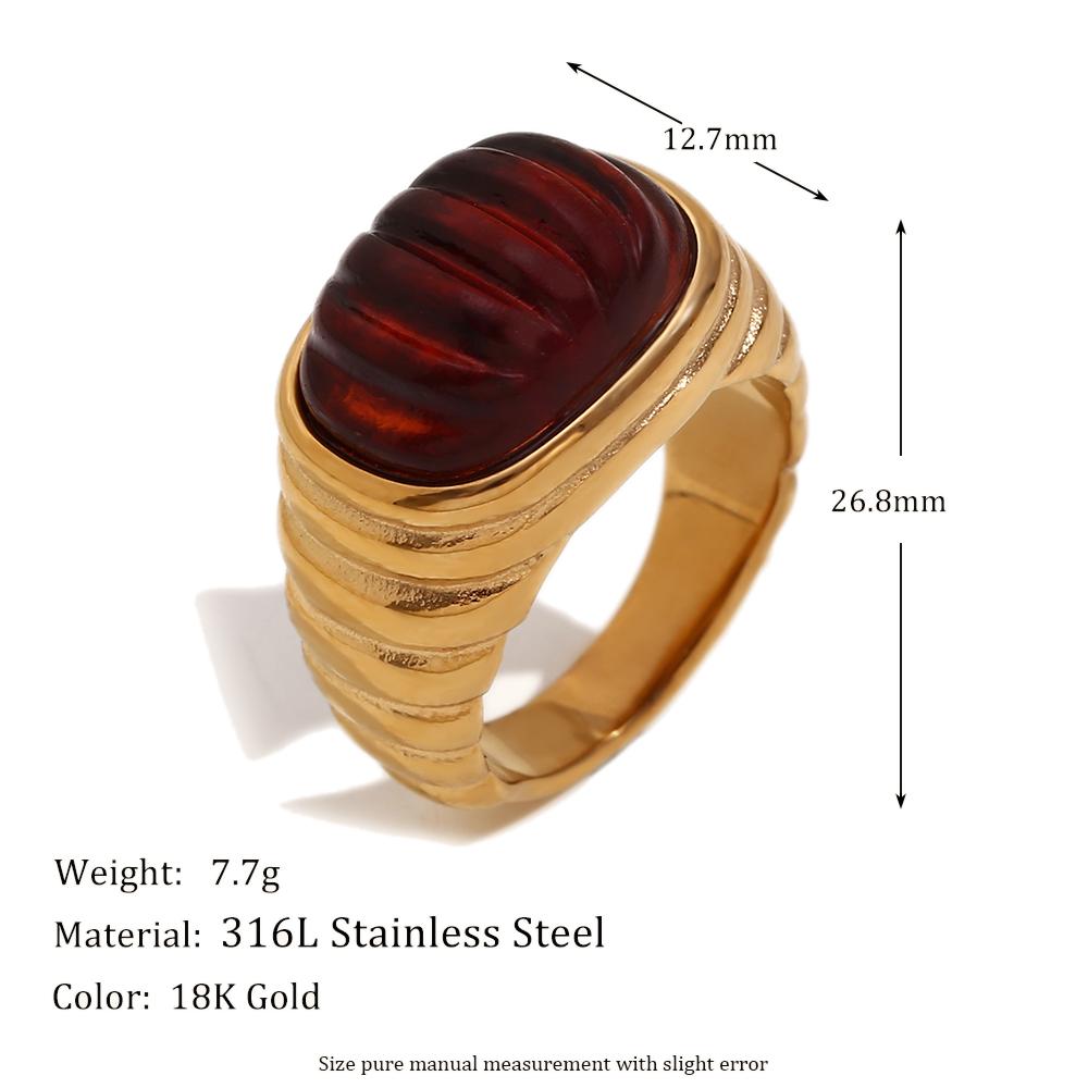 

MamacitaSlay 316L Stainless Steel Acrylic Ring Waterproof 18K Gold Plated Jewelry Women s Elegant Ring 2026 High Quality Gift 8 коричневый