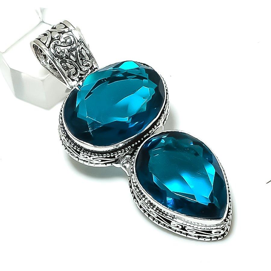 

Blue Topaz Gemstone Handmade 925 Sterling Silver Jewelry Pendant 2.56 z6U07