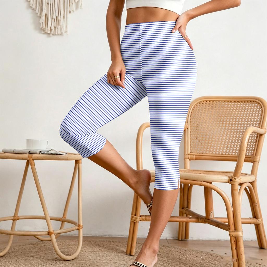 Women's Casual Elastic Waist Capri Pants Slim Fit Lightweight Stretchy Cropped Trousers with Side Slit Detail for Everyday Wear