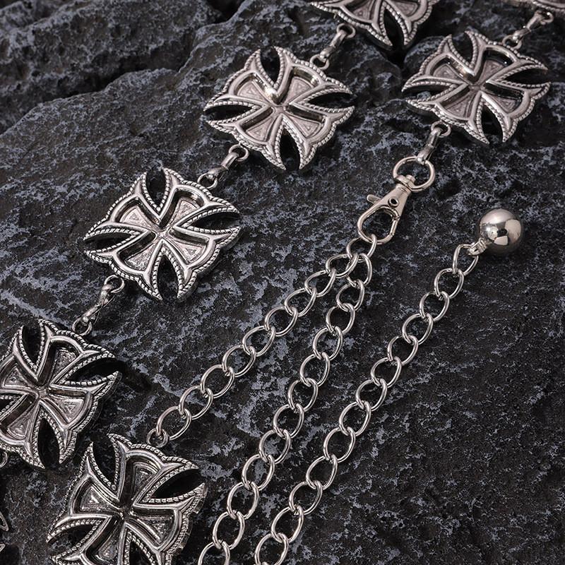 Style Retro Metal Waist Belt With Engraved Cross For Streetwear And Looks Casual