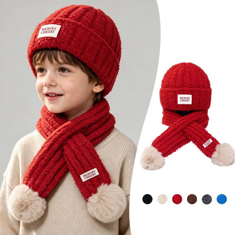 Knitted Kids Hat Scarf Set Soft Baby Beanie Hat New Children Winter Hat  Cold Weather Accessories