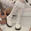1 Pair Milk White Lace Knee Socks Multi Layer Lace Ladies Socks Sweet Long Cotton Socks  Lolita