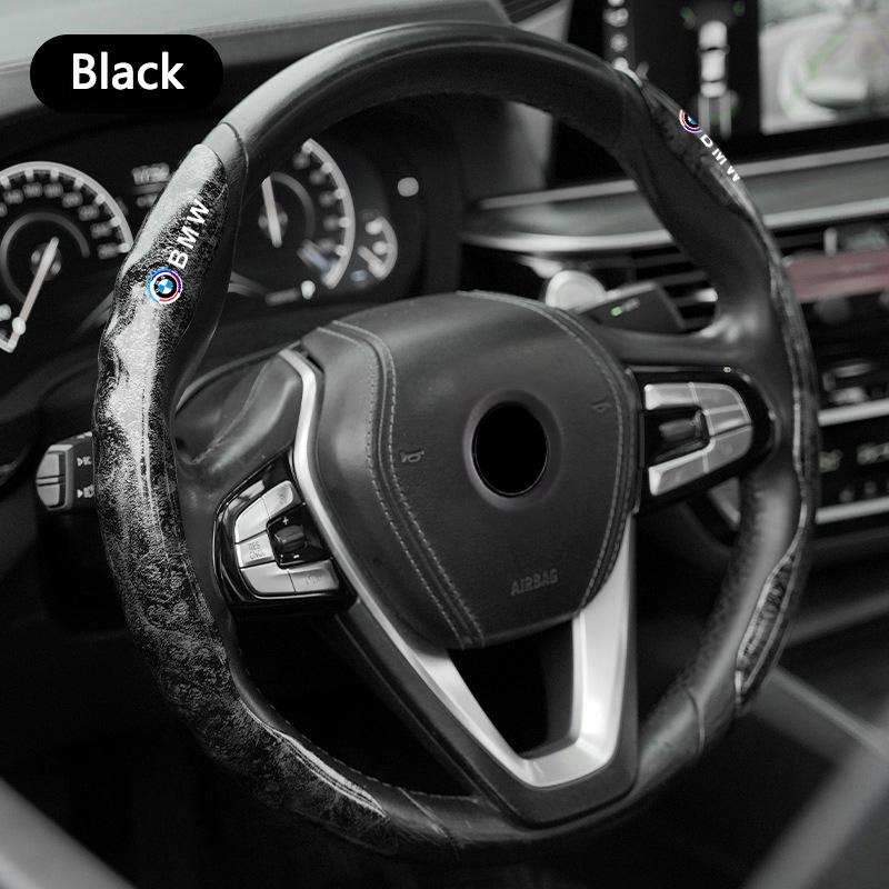 BBJV7 2Pcs Car Non-Slip Steering Wheel Cover Protection For BMW 50th M Sport M3 M4 M5 E36 E39 E46 E60 E90 F15 F20 G30 X1 X3 X5 X7 Logo