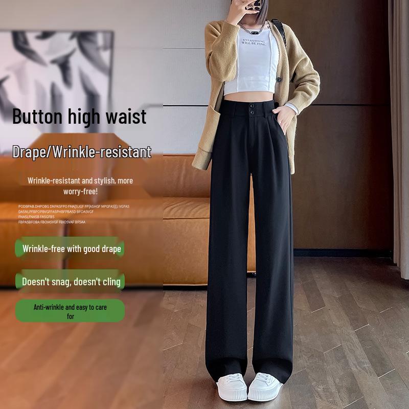 Women's 2024 Spring/Autumn Slimming Drape Pants - Narrow & Wide Leg, High-End Straight-Leg Suit Style
