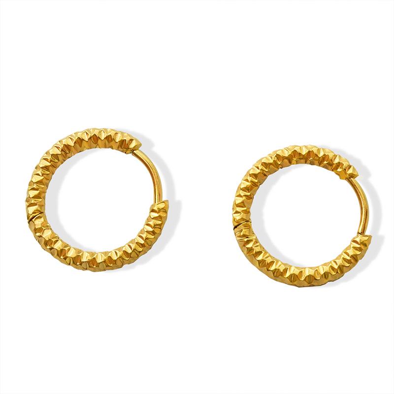 18K Gold Plated Geometric Circle Embossed Niche Titanium Steel Earrings for Women