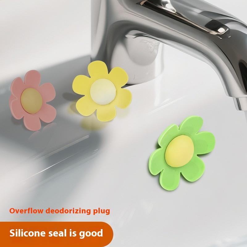 5Pcs Flower Shape Bathroom Silicone Wash Basin Overflow Ring Kitchen Sink Washbasin Drain Seal Stopper Bathtub Drain Cap Plug