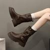 Brown Medium Tube Wear Heightening Spring and Autumn British Style Martin Boots Thick Sole Fold New Fashion Two Children Short Boots 2025