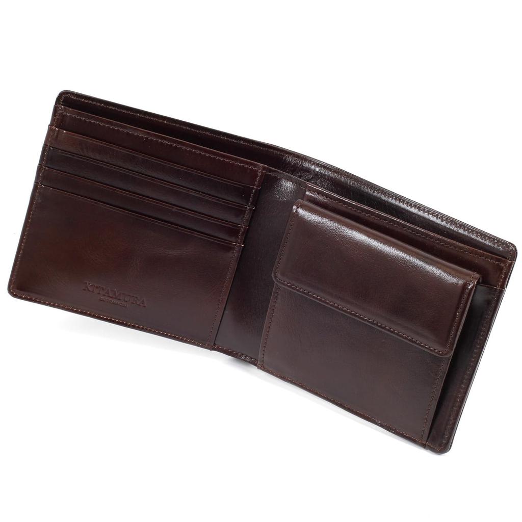 Geldbörse aus feucht strukturiertem Rindsleder PH0781 Chocolate 62621 [Kitamura] zweifach faltbar [Braun]