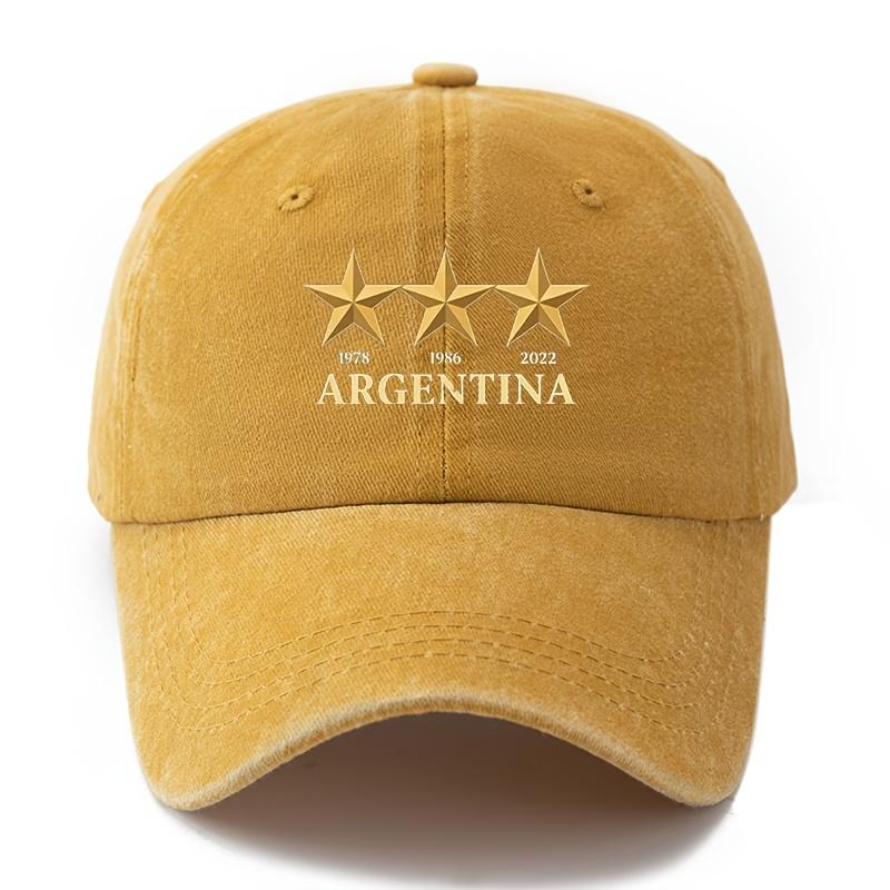 A Stylish And Versatile Unisex Baseball Cap Featuring a Printed Design with Three Stars Representing ARGENTINA This Classic Ret