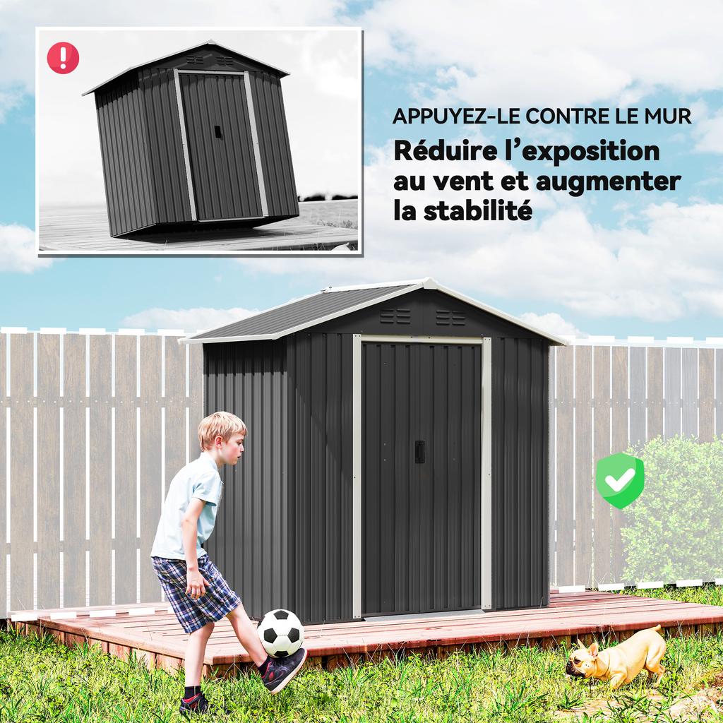 Large Metal Garden Shed, Sliding Doors, 194 x 107 x 191 cm, Dark Grey