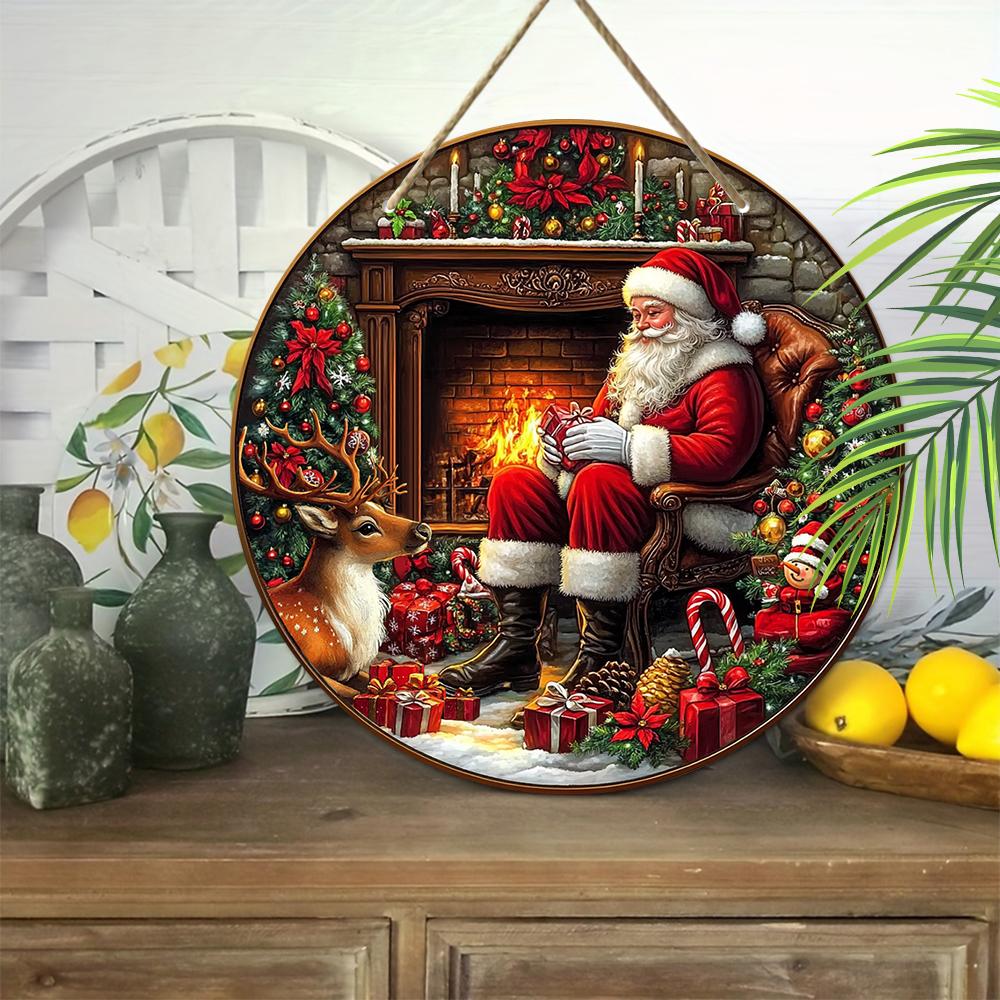 Christmas Decoration Sign,indoor Hanging decorations,2D Flat Wooden Products with Santa Claus pattern,Christmas Gifts for Friends and Family