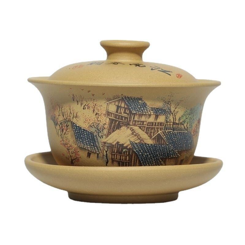 

160ml Handmade Yixing Purple Clay Gaiwan Raw Ore Section Mud Sopera Tea Tureen Tea Maker Cover Bowl Teaset Supplies Collection
