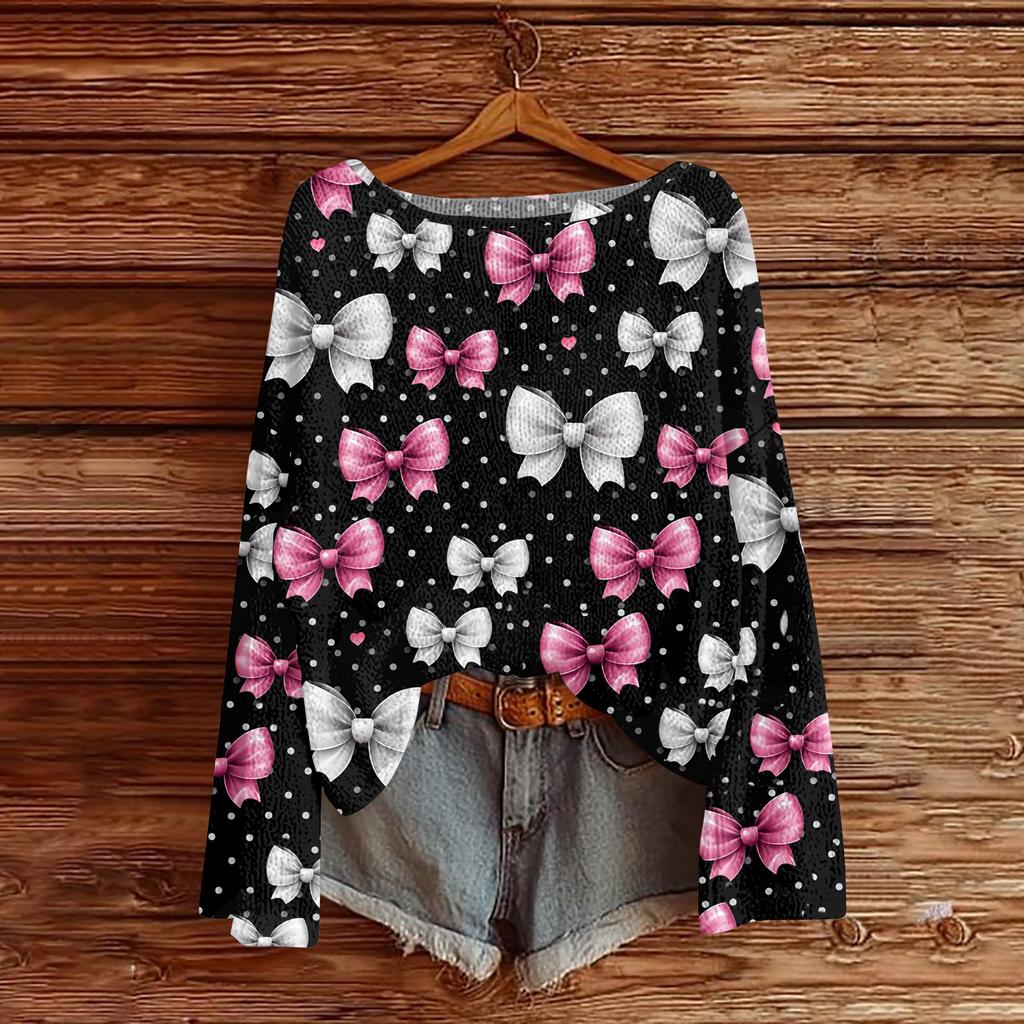 Womens  Fall Sweaters Long Sleeve Print Tops Pullover Sweaters Loose Dressy Casual Basic Clothes