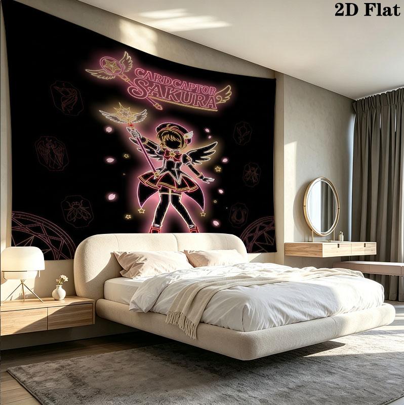 Cardcaptor Sakura Wall Tapestry Aesthetic Wall Hanging Printed Fabric Blanket Decorative Tapestries For Bedroom Living Room Home Decor
