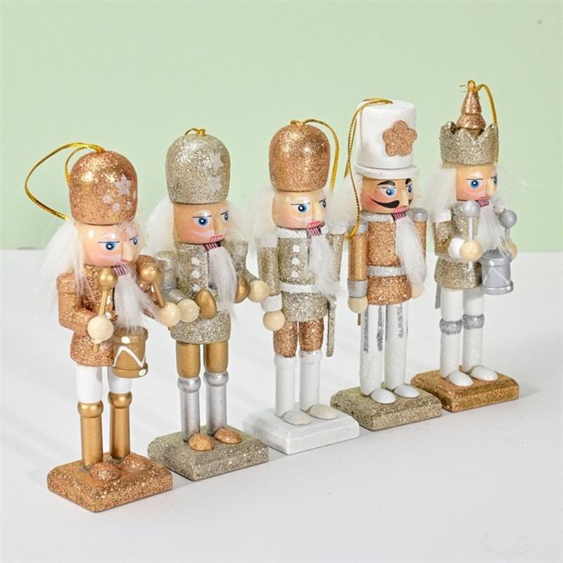 Stylish Nutcrackers Display Ornament Unique Wood Nutcrackers Desk Decoration with Gold and Silver Highlight for Party