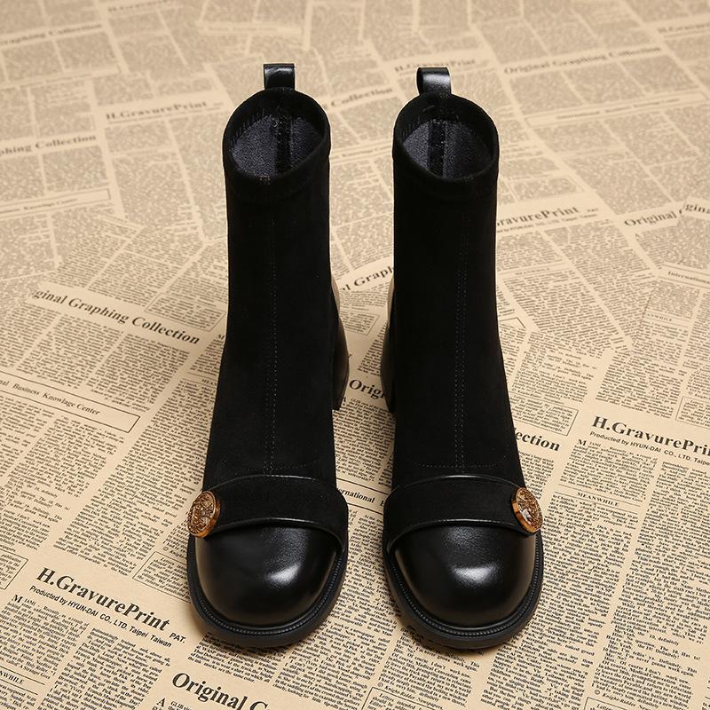 

Leather short boots women s autumn new thick-soled Martin boots thick-heeled small bare boots high-heeled thin boots 34