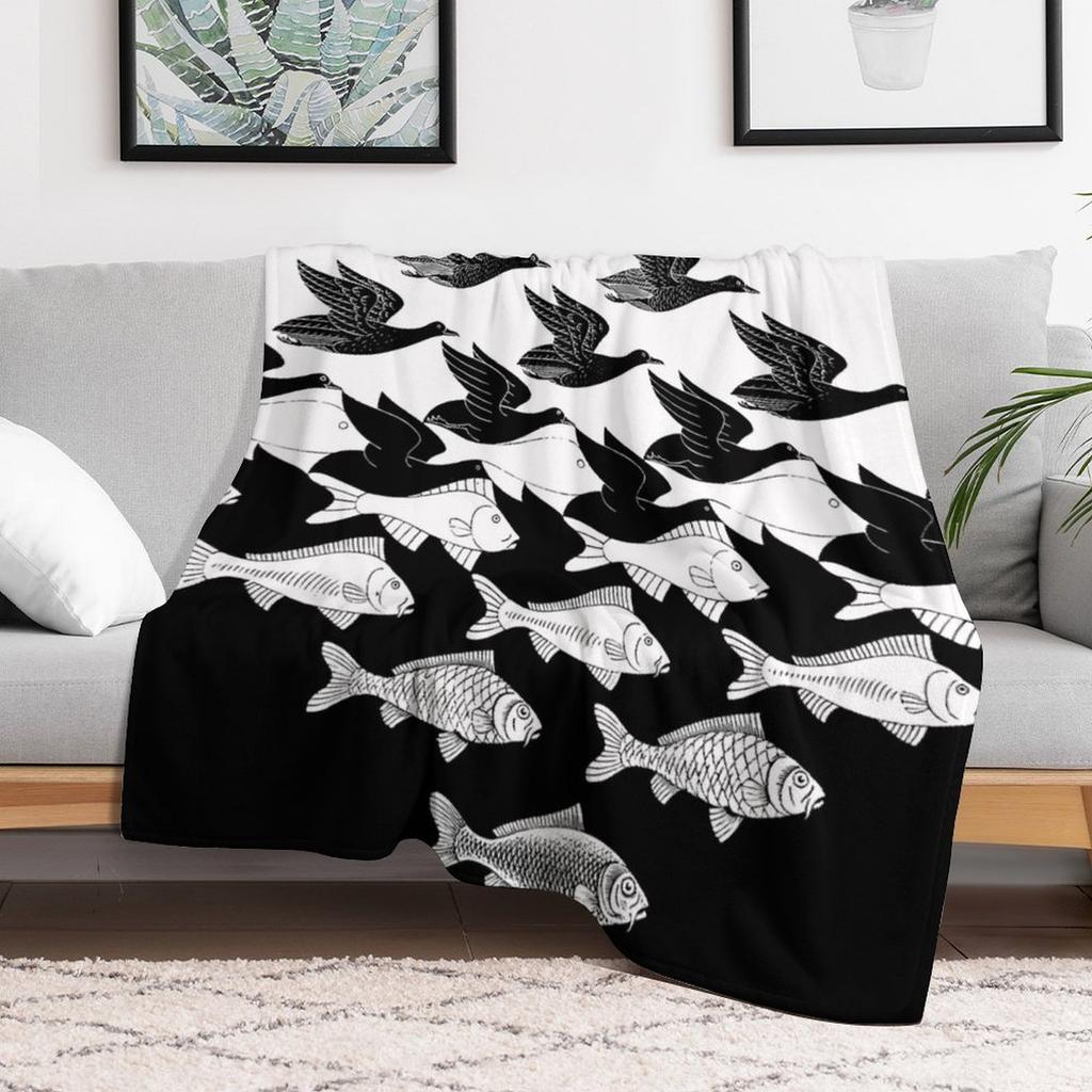 Escher  Sky and Water Throw Blanket Long Lasting Soft Plush Blanket for Daily Use