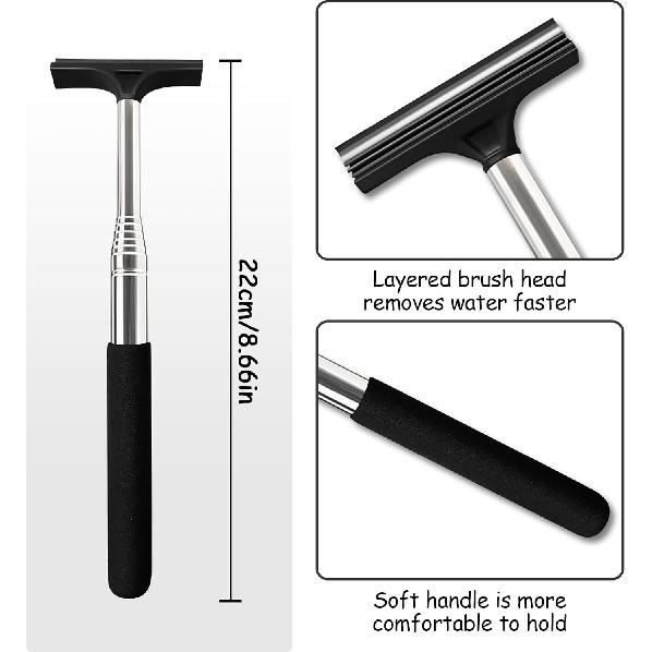 1 Pcs Car Window Mini Squeegee Retractable Auto Glass Squeegee Car Rearview Mirror Wiper Water Cleaner with Telescopic Long Rod Portable Cleaning