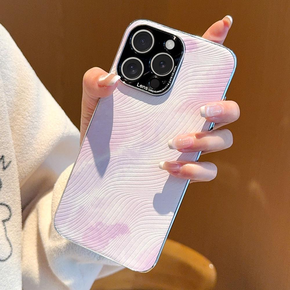 

For iPhone 15 Pro Case Electroplated Watercolor PC+PU Leather Phone Back Cover Light Purple