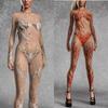 Damen Hautkörper Bemalte Sexy Strumpfhosen Erwachsene 3D Digitales Feuerdruck Halloween Party Tanz Verkleidung Outfit Jumpsuit