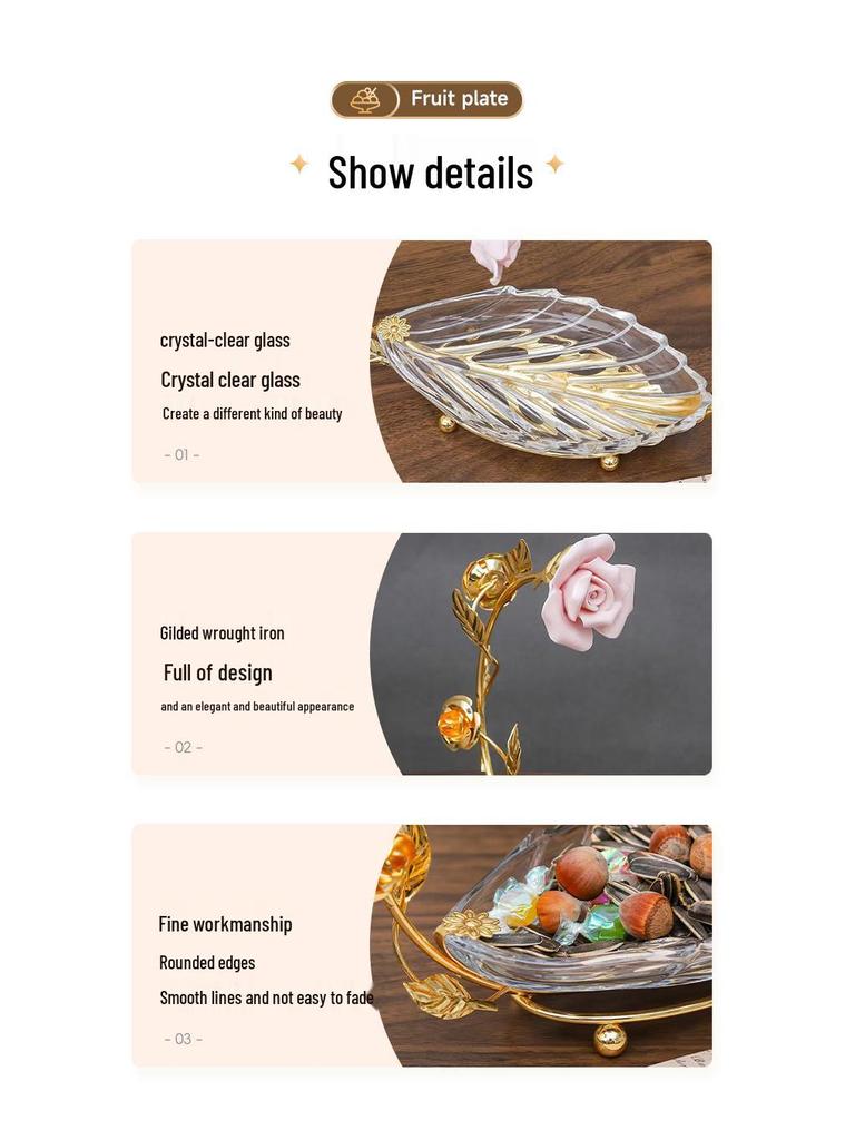 Elegante transparente Blattform Obstschale – Luxuriöse Dessert- & Snackschale für Wohnzimmer oder Couchtisch