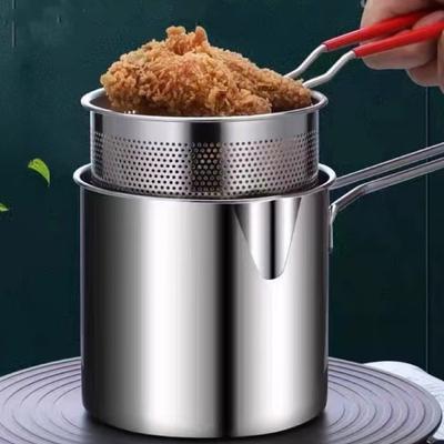 Frying Pan Set Cookware Stainless Steel Kitchen Deep Frying Fryers with Strainer Basket Multifunctional Fryer Pans Cooking Tools